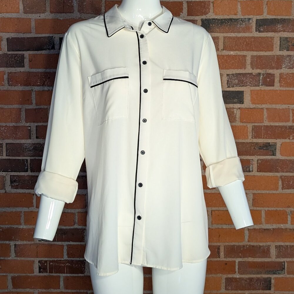 RW&CO White and Black Satin Button Up